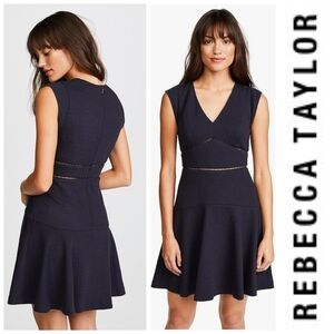 NWT Rebecca Taylor Textured Fit and Flare Dress Navy Size 4